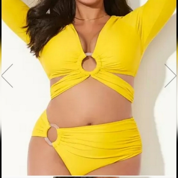 NWTs Gabi Fresh x Swimsuits For All Sunburst O ring Long Sleeve Bikini - Picture 1 of 5